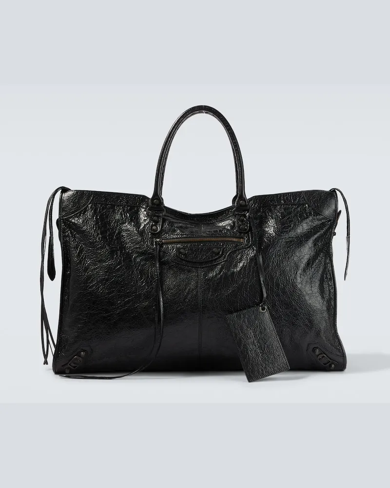 Balenciaga Weekender Le City aus Leder Schwarz