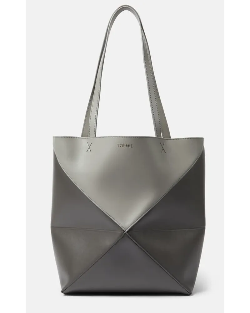 Loewe Tote Puzzle Fold Medium aus Leder Grau