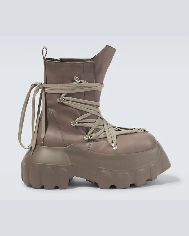 Rick Owens Schnürstiefel Megalaced Mega Tractor aus Leder Grau