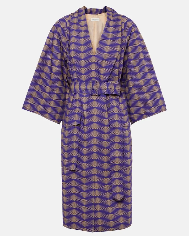 Dries van Noten Bedrucktes Midikleid aus Baumwollpopeline Violett