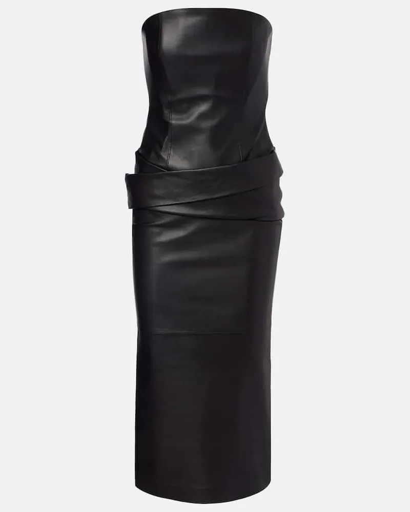 Alex Perry Midikleid aus Leder Schwarz