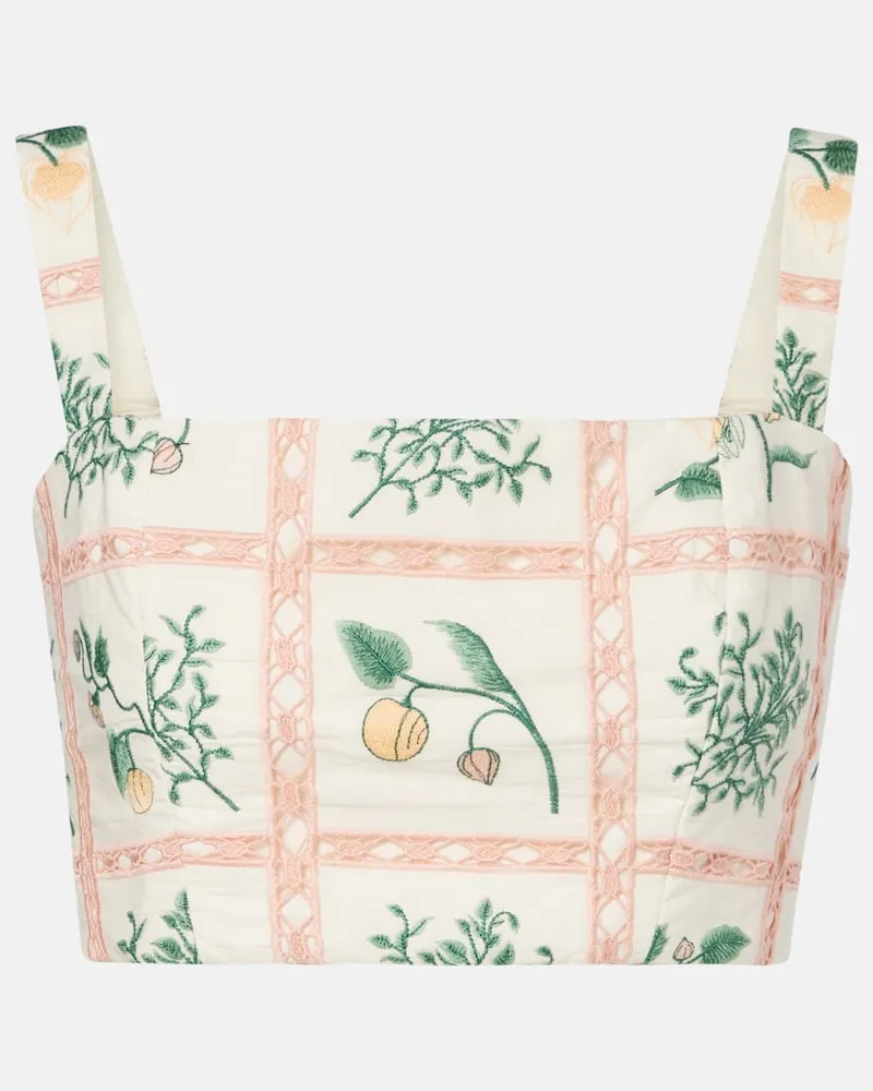 AGUA BENDITA Besticktes Cropped-Top Cacao aus Baumwolle Weiß