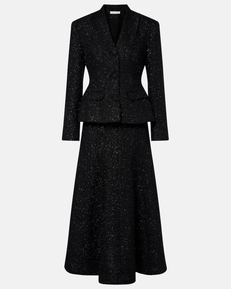 Self-Portrait Midikleid aus Bouclé Schwarz