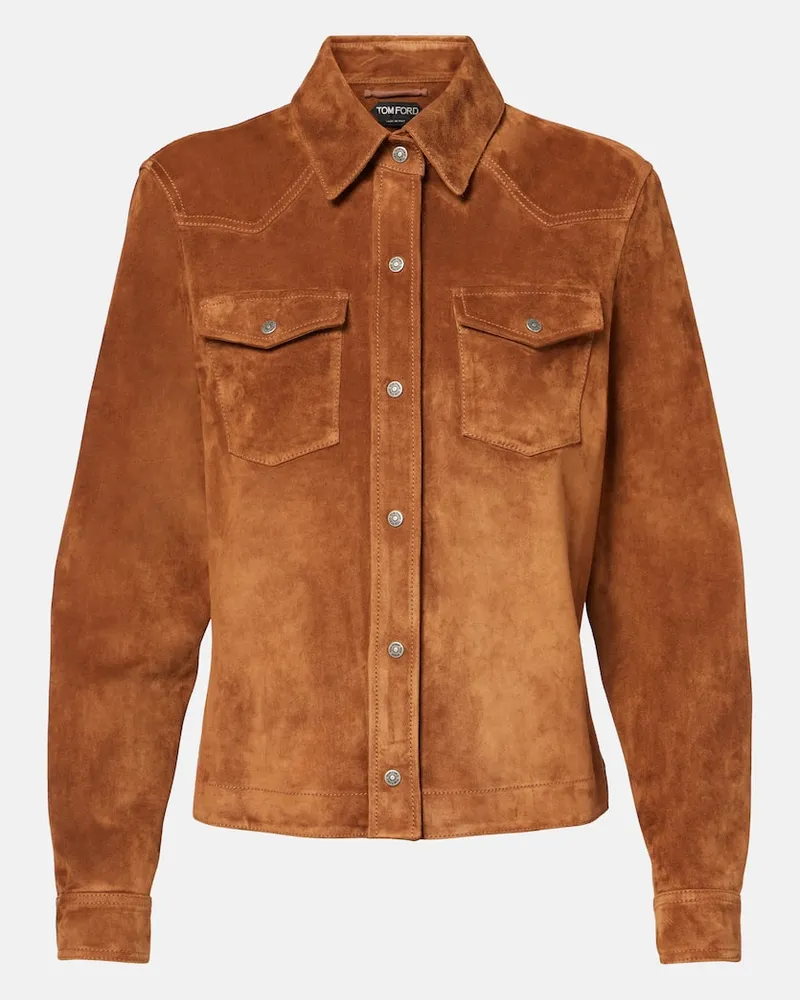 Tom Ford Hemd aus Veloursleder Braun