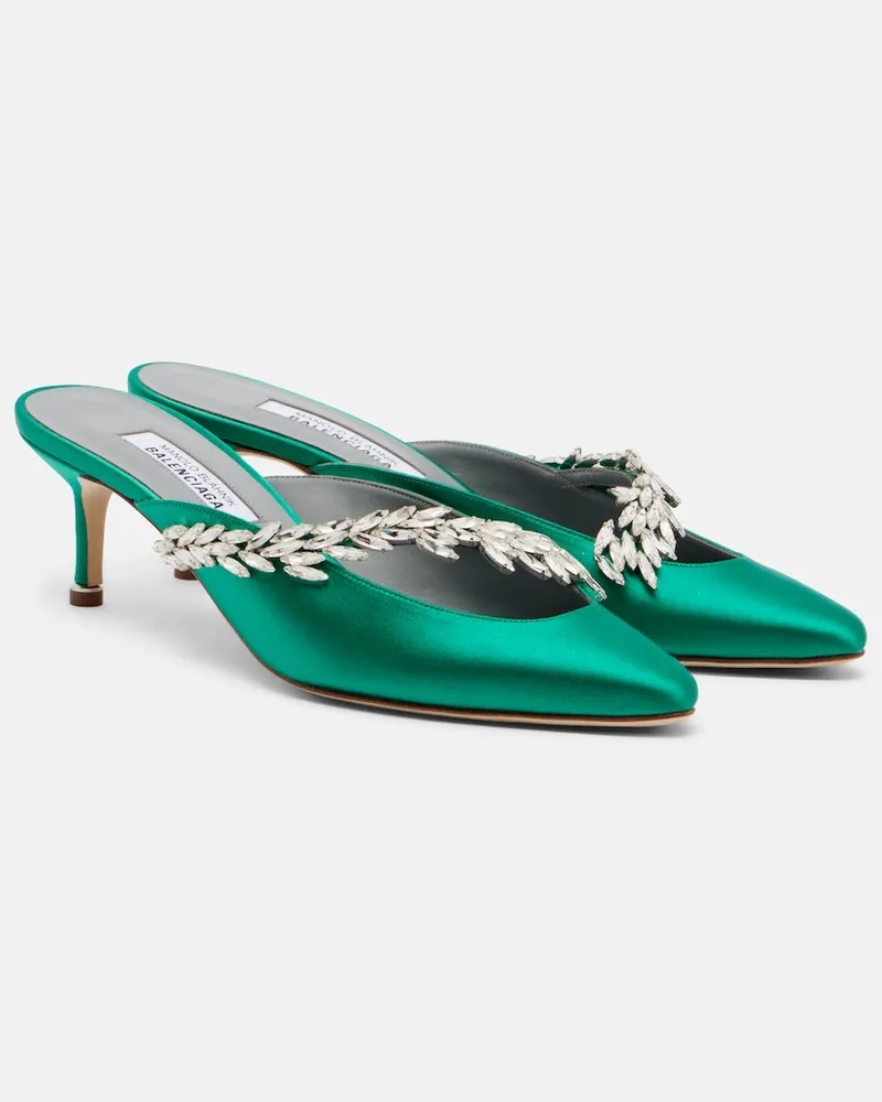 Balenciaga X Manolo Blahnik Pantoletten aus Satin Grün