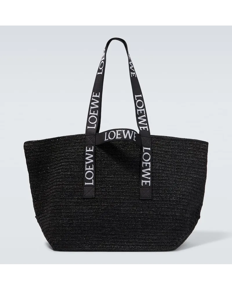 Loewe Paula's Ibiza Tote Fold Shopper aus Raffiabast Schwarz