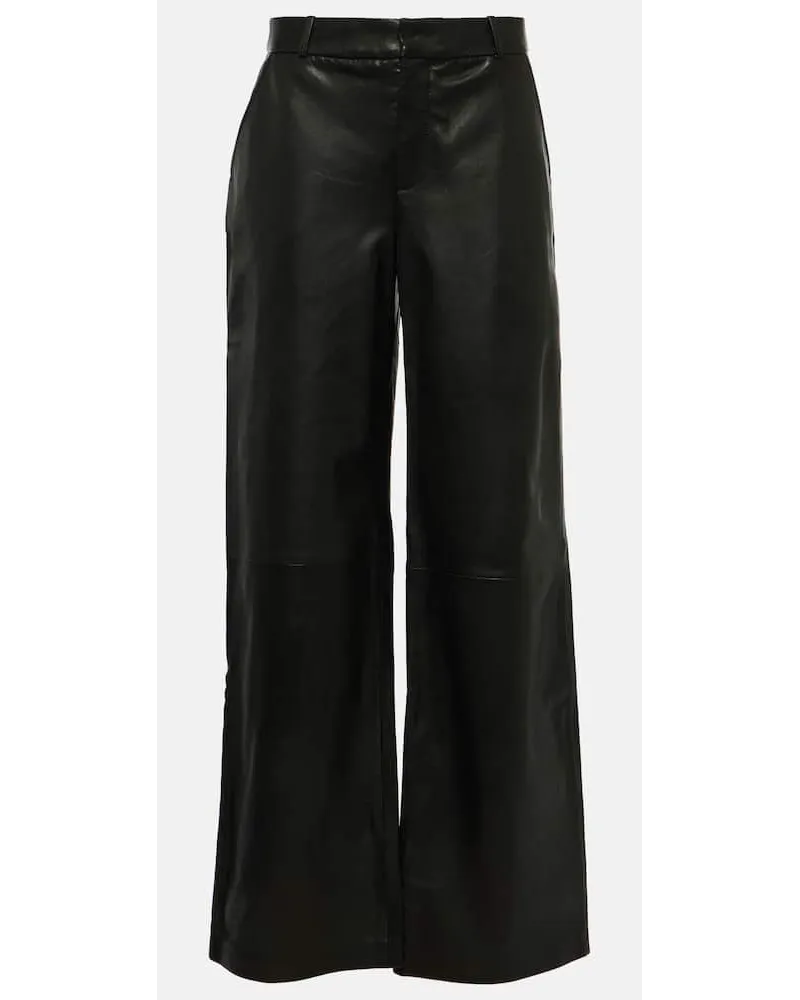 Frame Denim Weite High-Rise-Hose aus Leder Schwarz