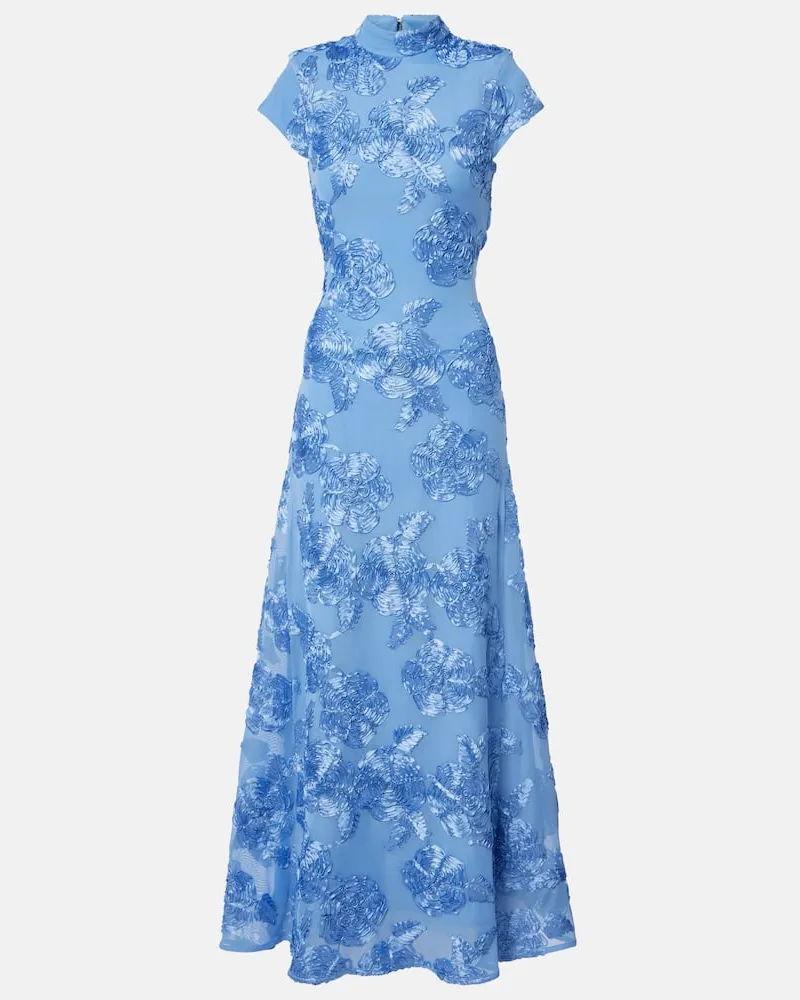 ROTATE Birger Christensen Bestickter Maxirock Blau