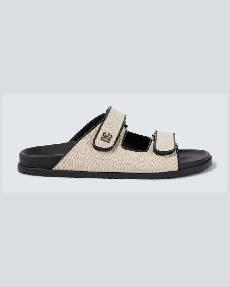 Dolce & Gabbana Sandalen DG aus Canvas mit Leder Beige