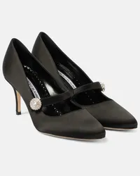 Manolo Blahnik Verzierte Mary-Jane-Pumps Marijana aus Satin Schwarz