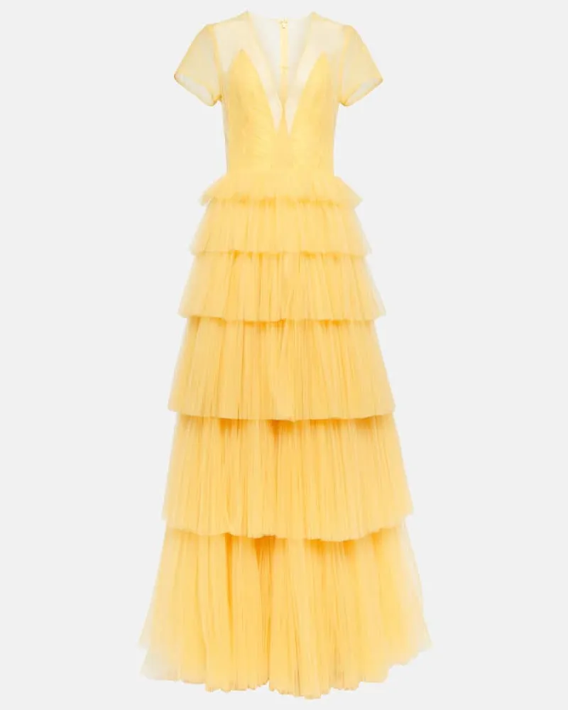 COSTARELLOS Robe aus Tüll Gelb