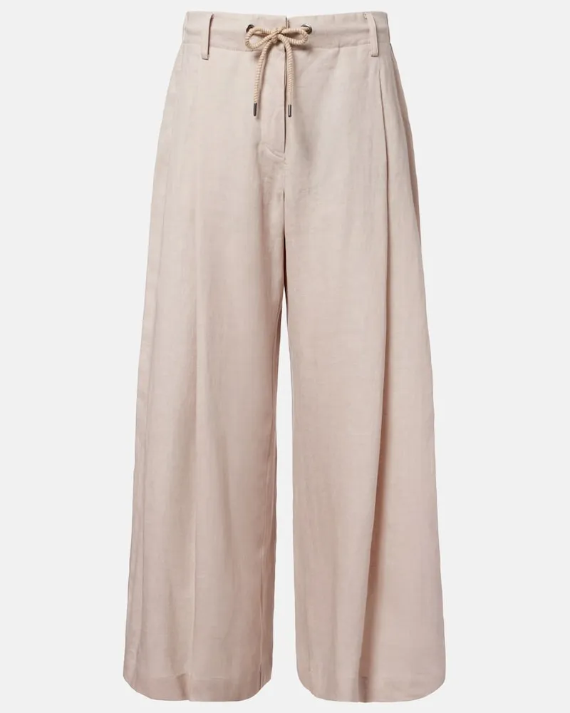 Brunello Cucinelli Weite Hose Monili aus Leinen Beige