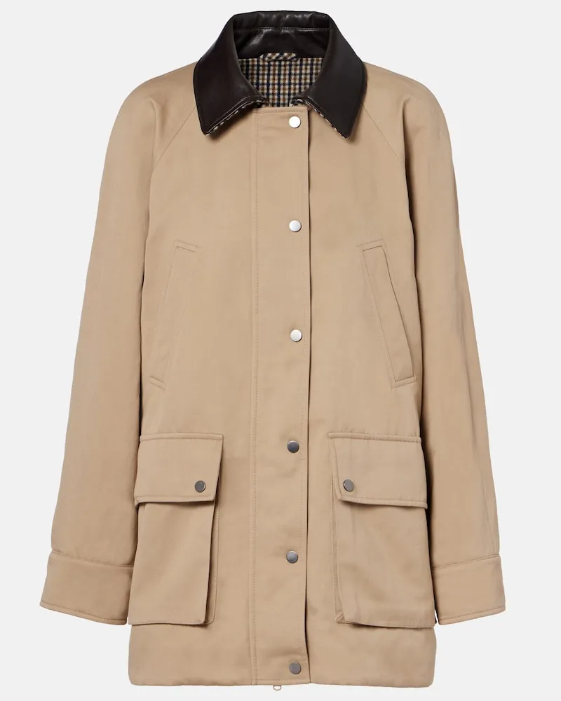Brunello Cucinelli Jacke aus Baumwolle und Leinen mit Leder Braun
