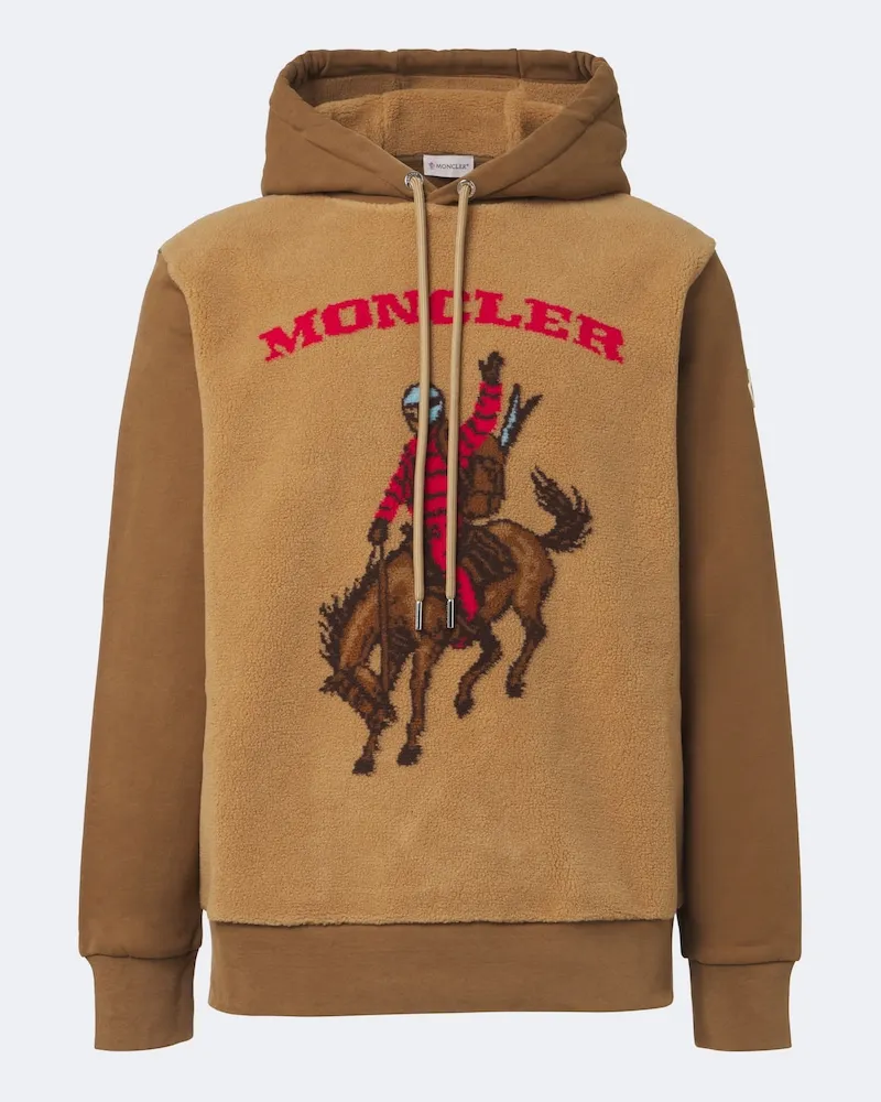 Moncler Bedruckter Hoodie aus Baumwolle mit Fleece Braun