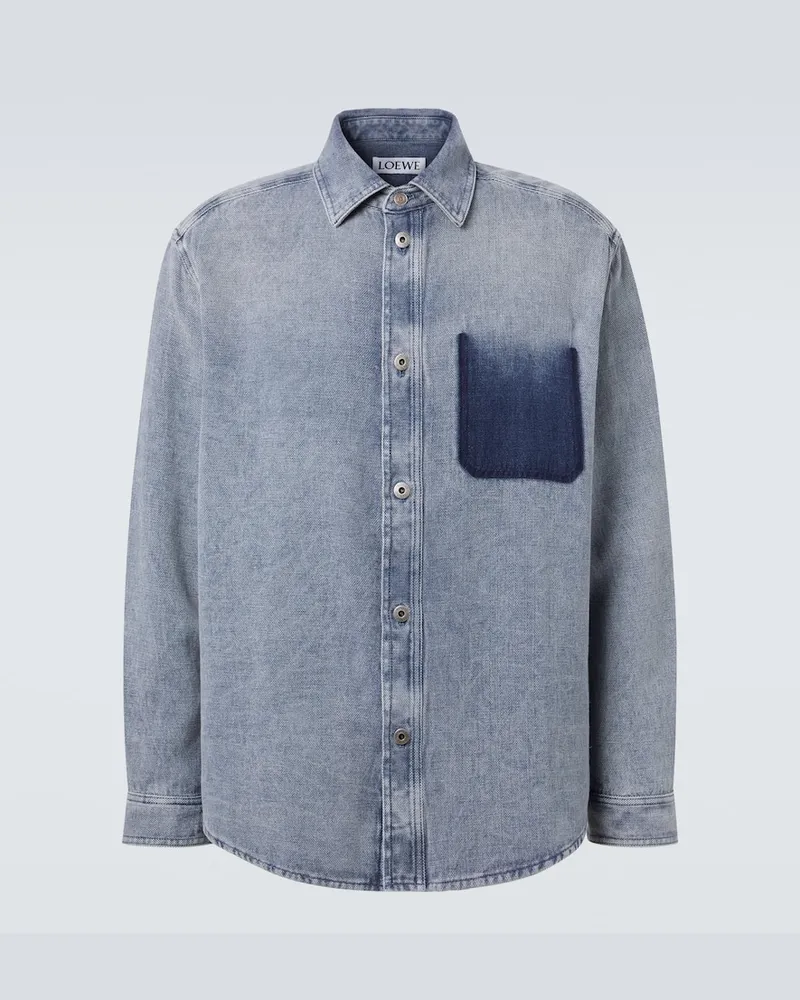 Loewe Hemd aus Baumwolle und Leinen Blau