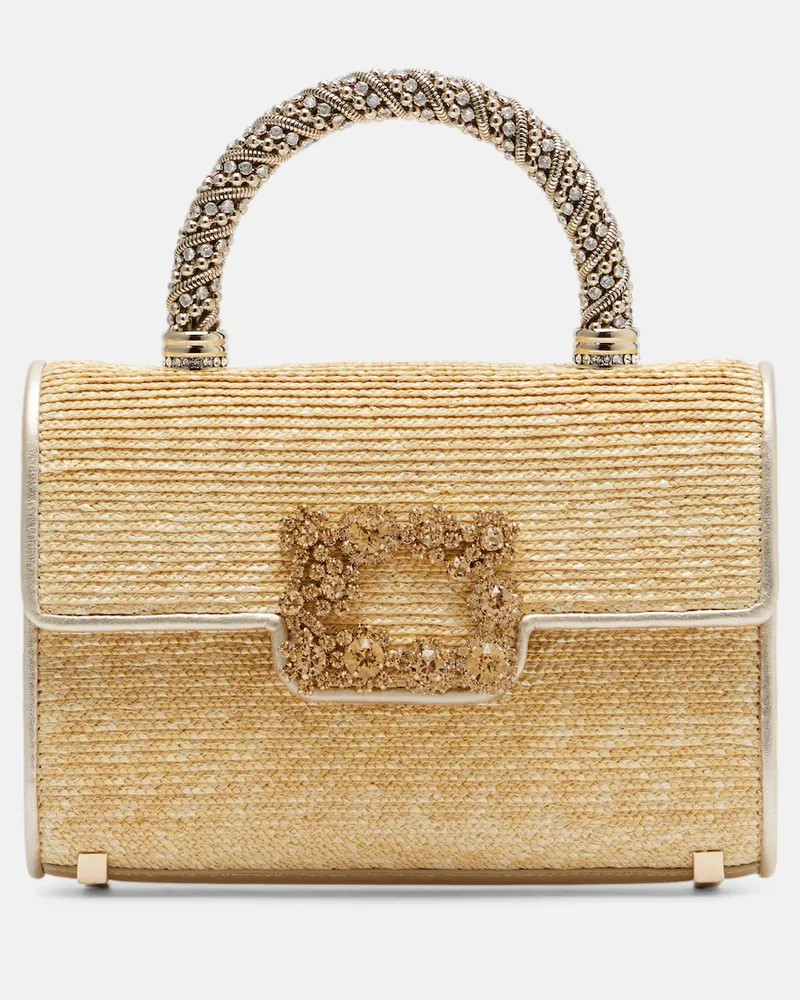 Roger Vivier Tote Bag Jewel Efflorescence Mini aus Stroh Beige
