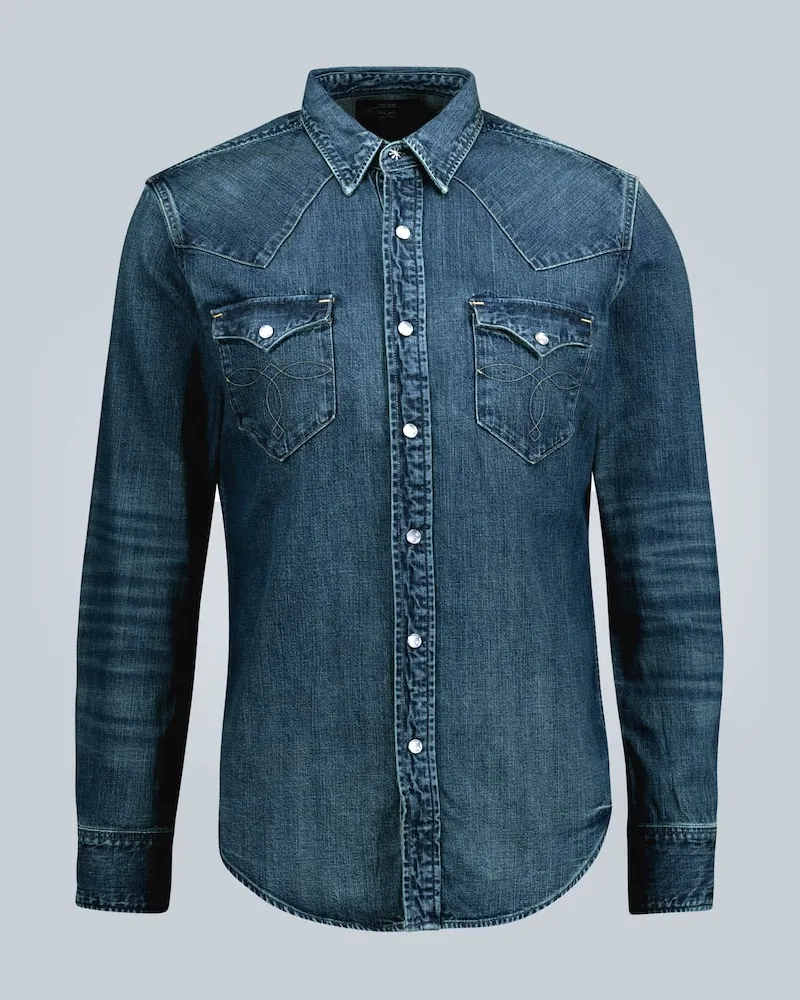 RRL Slim-Fit-Jeanshemd Blau