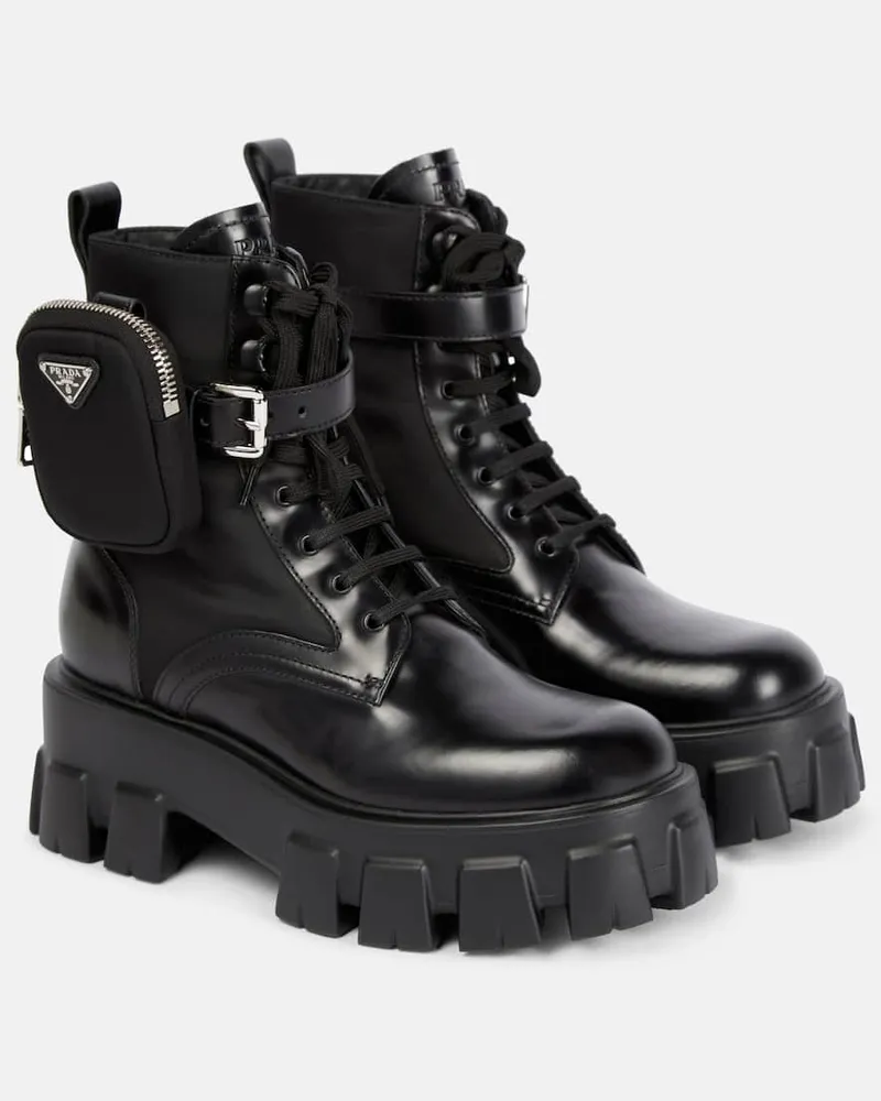 Prada Schnürstiefel Monolith aus Leder Schwarz