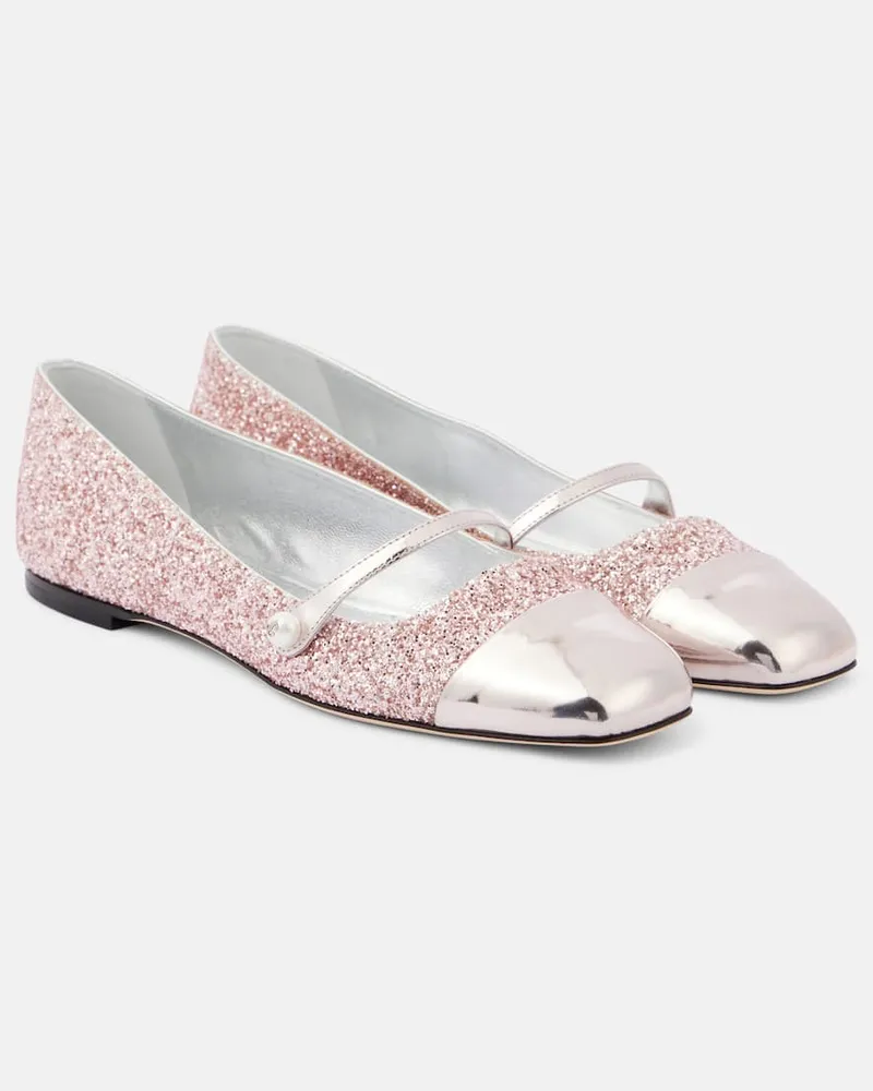 Jimmy Choo Ballerinas Elisa mit Leder und Glitter Rosa