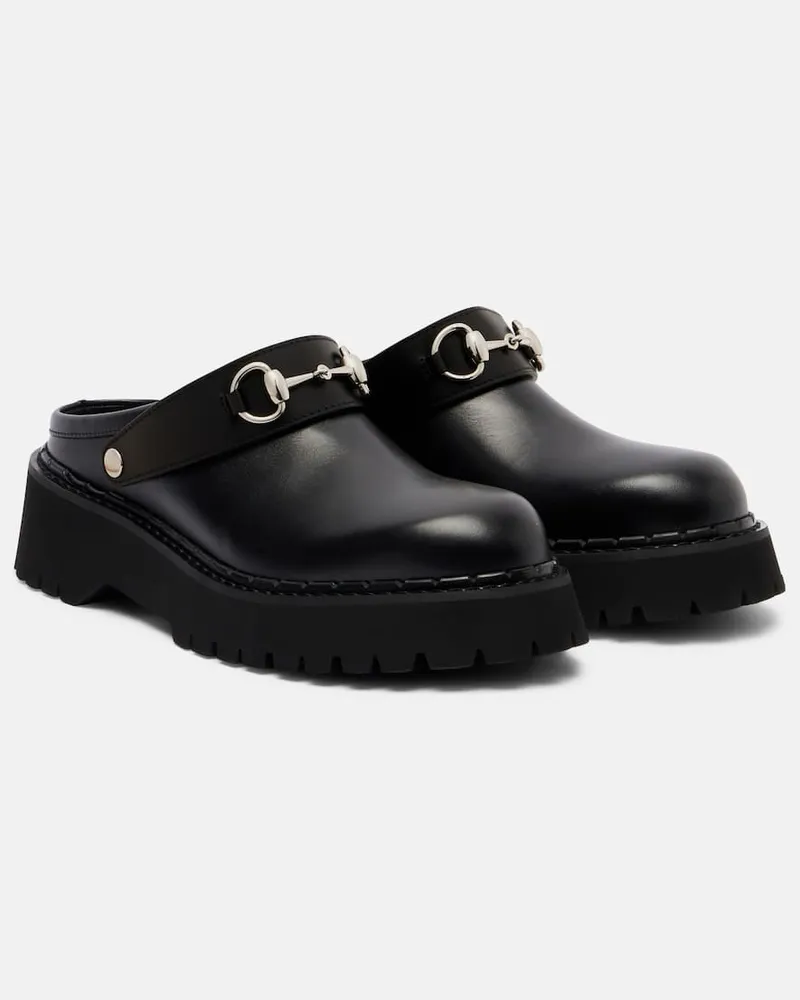 Gucci Slippers Horsebit aus Leder Schwarz