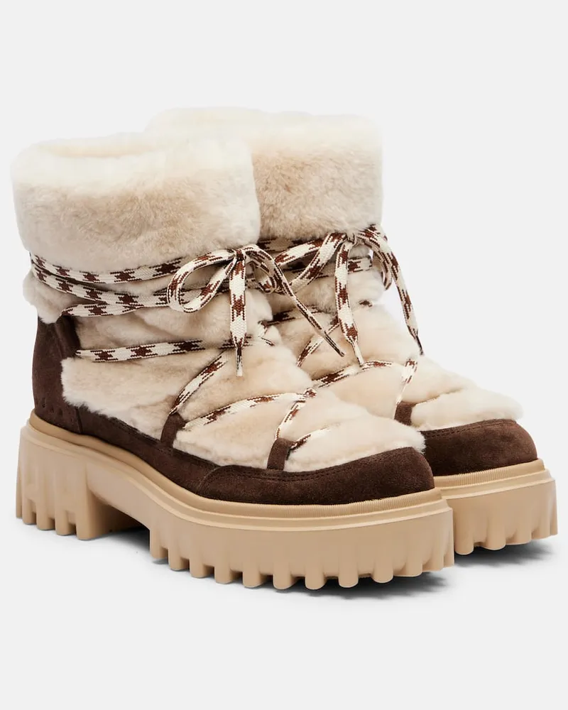 Hogan Schnürstiefel aus Veloursleder und Shearling Weiß