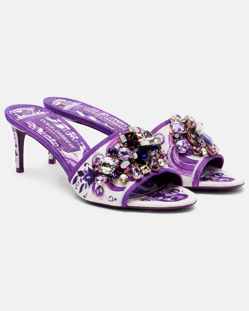 Dolce & Gabbana Pantoletten Majolica 60 mit Kristallen Violett