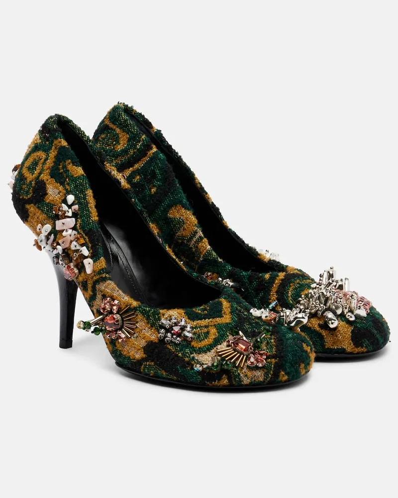 Dries van Noten Verzierte Pumps aus Jacquard Grün
