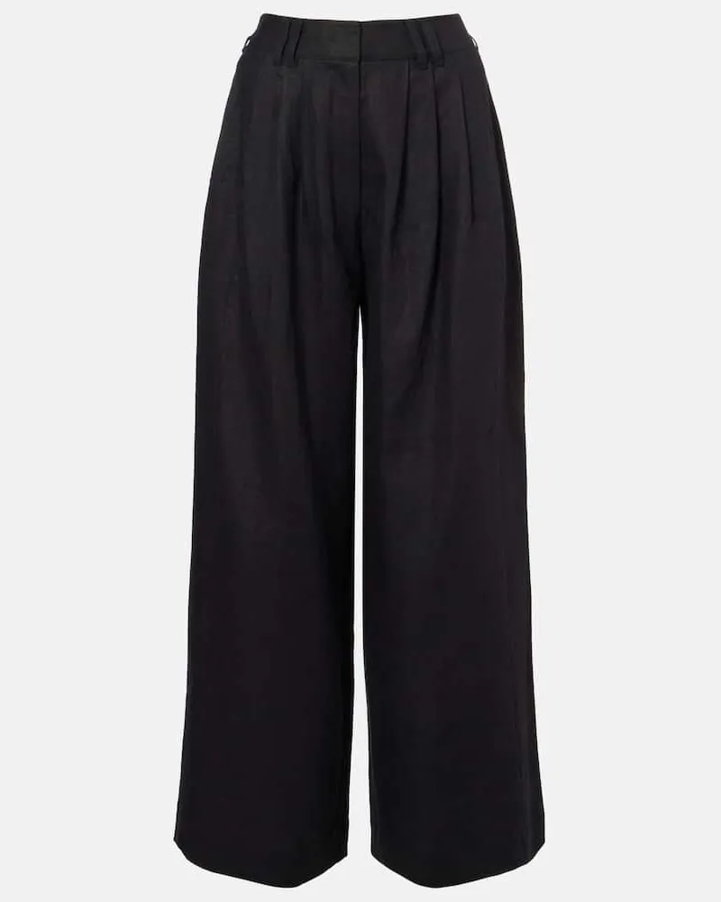 Posse Weite High-Rise-Hose Parker aus Leinen Schwarz