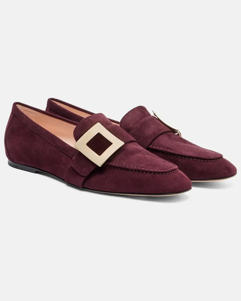 Roger Vivier Verzierte Loafers aus Veloursleder Burgunderrot