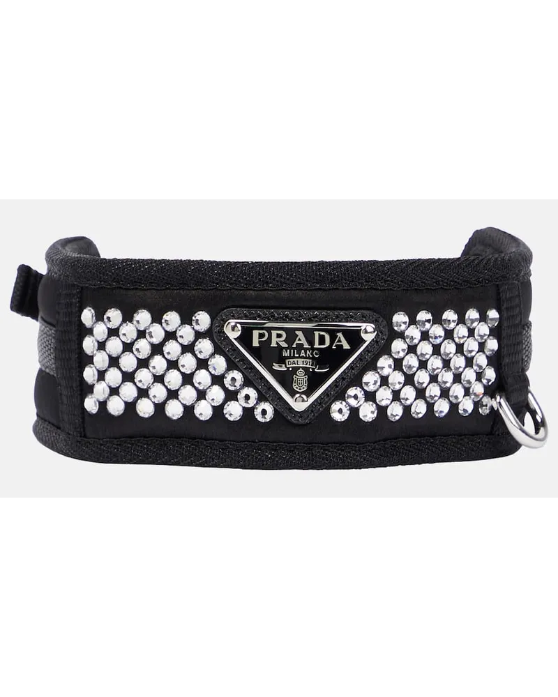 Prada Halsband Fuer Hunde Aus Re Nylon Mit Kristallen Schwarz