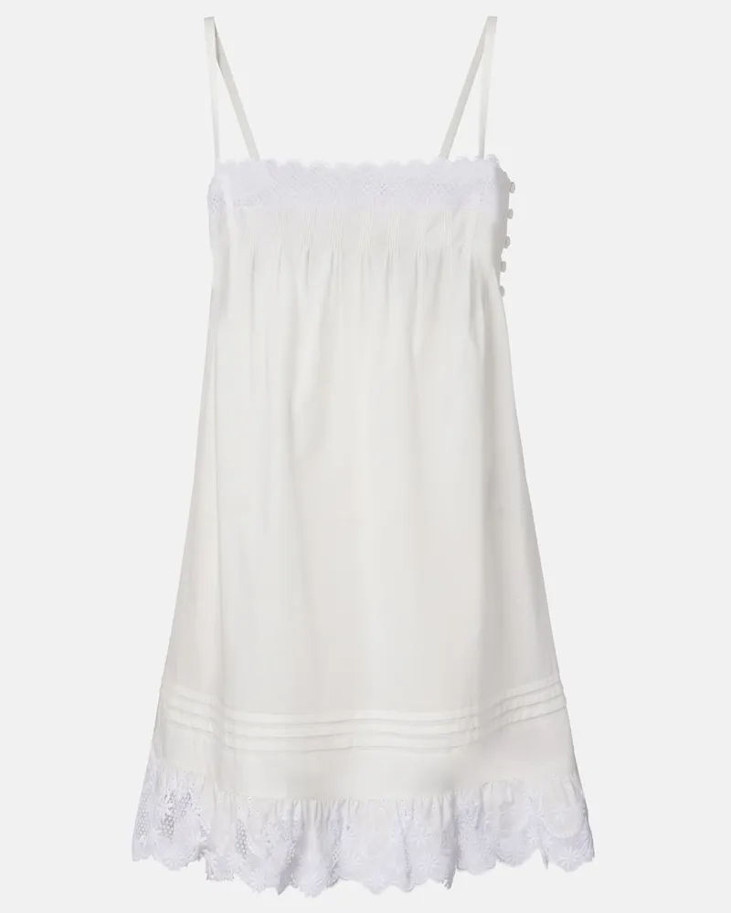 Saint Laurent Slipdress aus Baumwolle mit Spitze Weiß