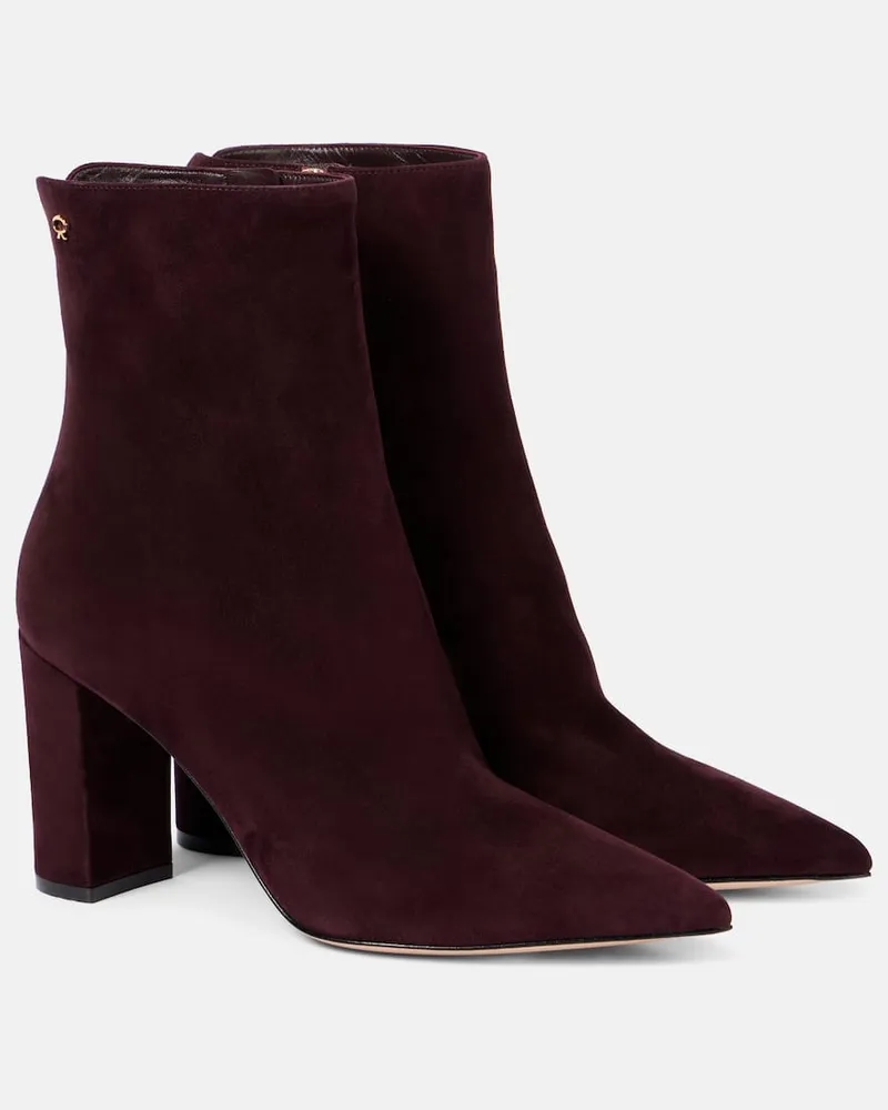 Gianvito Rossi Ankle Boots Lyell aus Veloursleder Burgunderrot