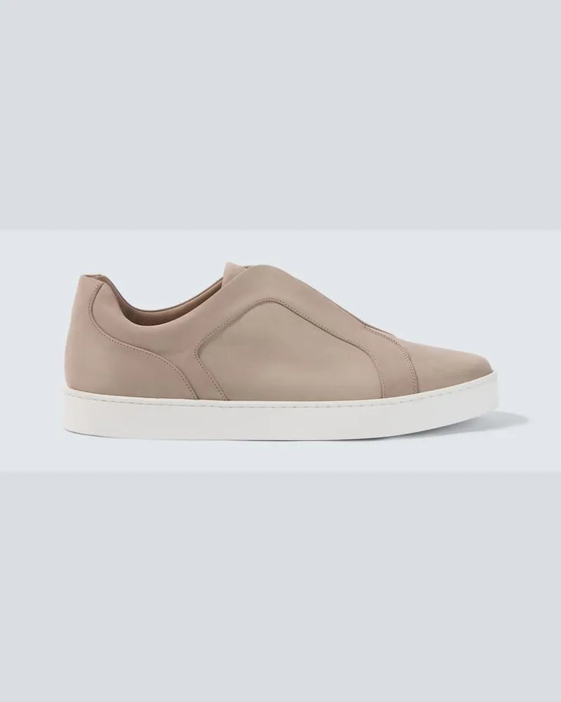 Manolo Blahnik Slip-Ons Agilio aus Leder Beige