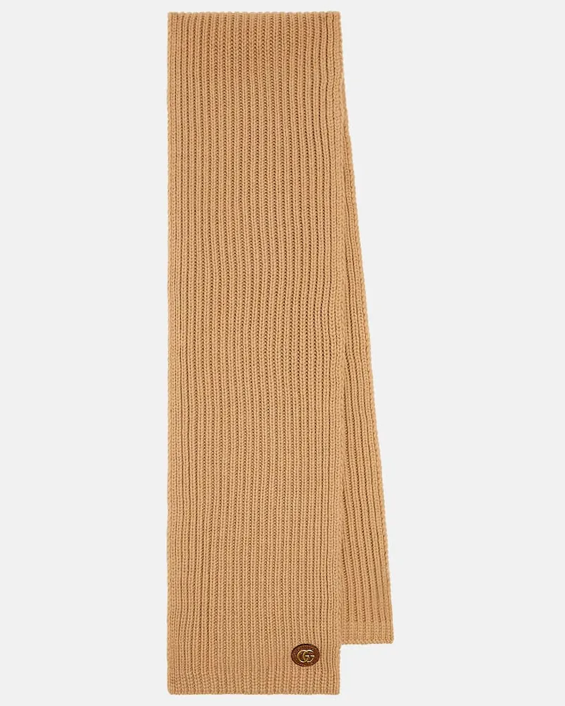 Gucci Schal Double G aus Wolle und Kaschmir Beige