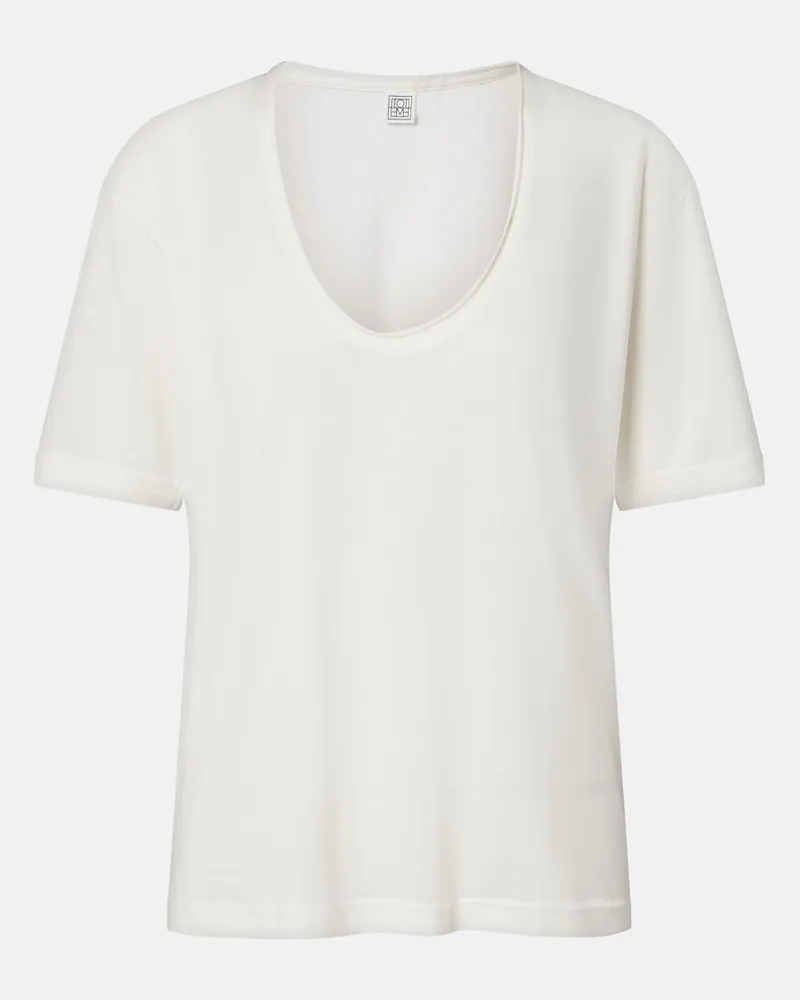 Totême T-Shirt aus Baumwolle und Seide Weiß