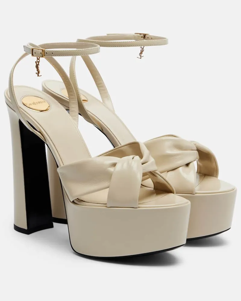 Saint Laurent Plateausandalen Franciane aus Leder Beige