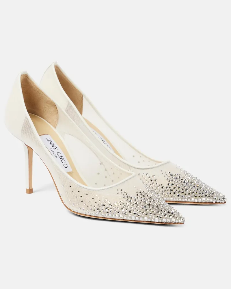 Jimmy Choo Pumps Love 85 aus Mesh mit Kristallen Weiß