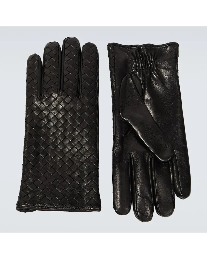 Bottega Veneta Handschuhe Intrecciato aus Leder Schwarz