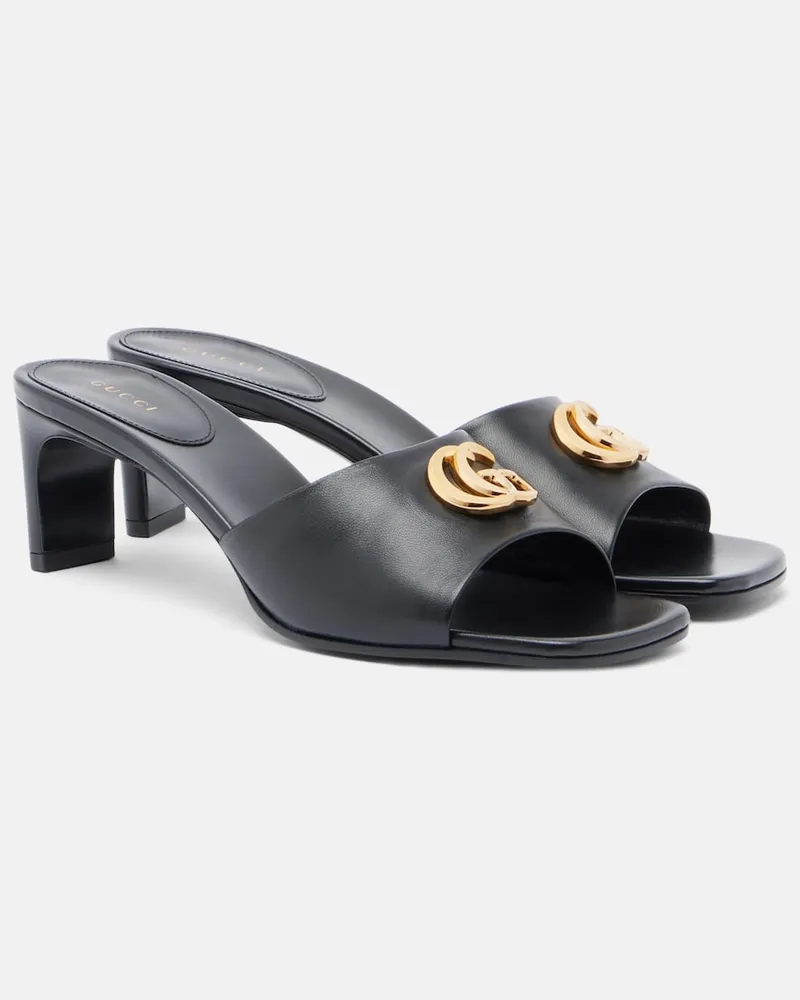Gucci Pantoletten Double G aus Leder Schwarz