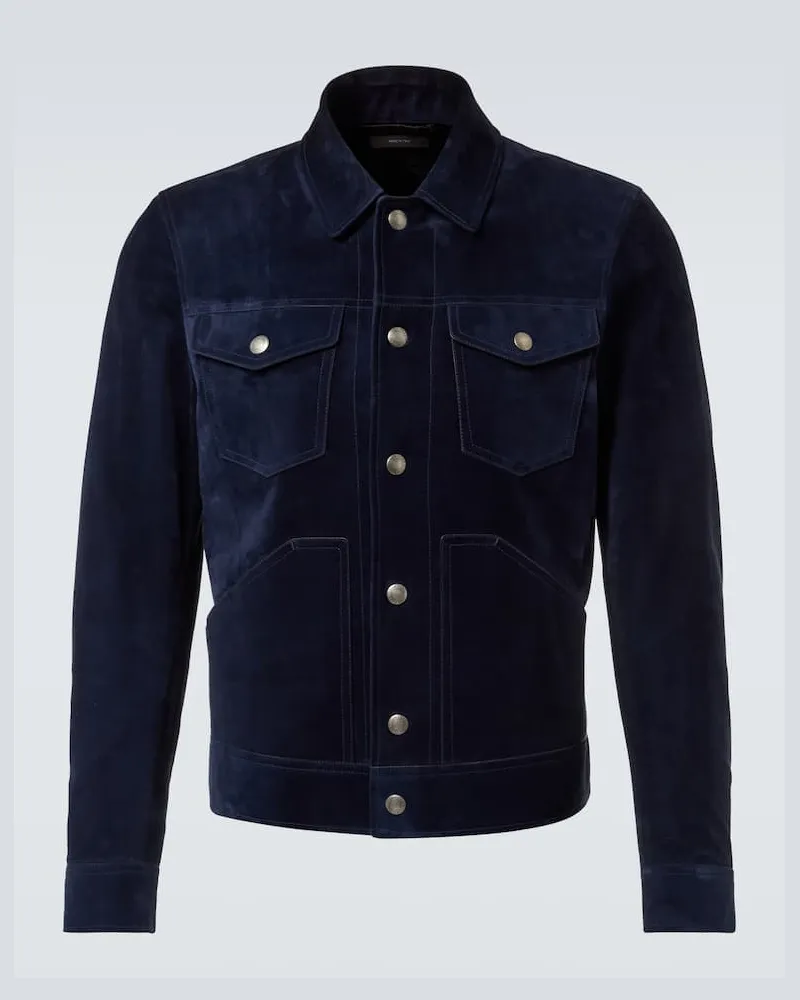 Tom Ford Jacke aus Veloursleder Blau