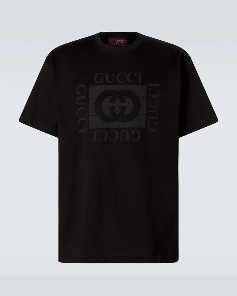 Gucci T-Shirt Interlocking G aus Baumwoll-Jersey Schwarz
