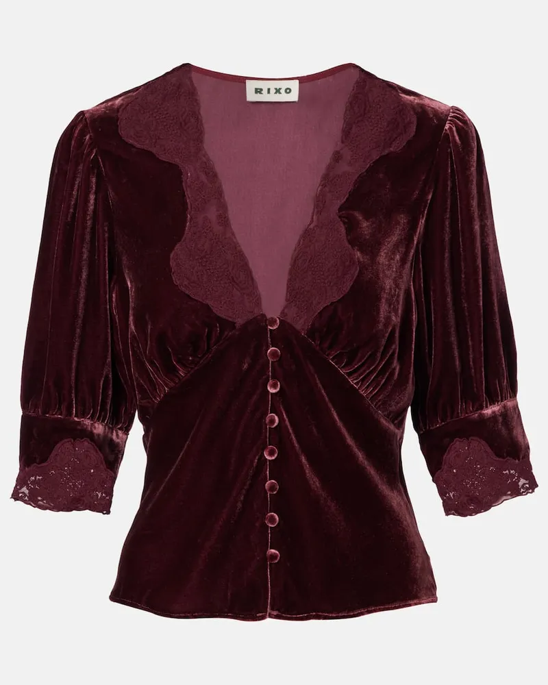 RIXO Top Amanda aus Samt mit Spitze Burgunderrot