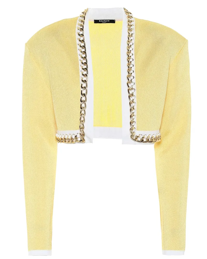 Balmain Cropped-Jacke aus Strick Gelb