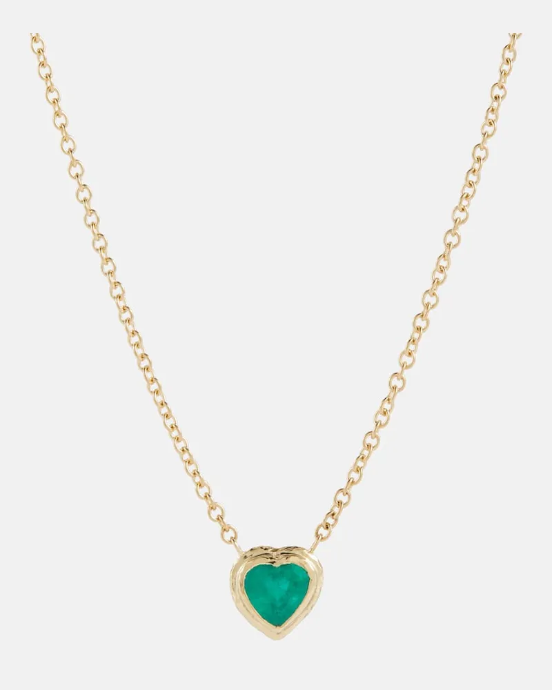 Octavia Elizabeth Halskette Heart & Toggle aus 18kt Gelbgold mit Smaragd Gold
