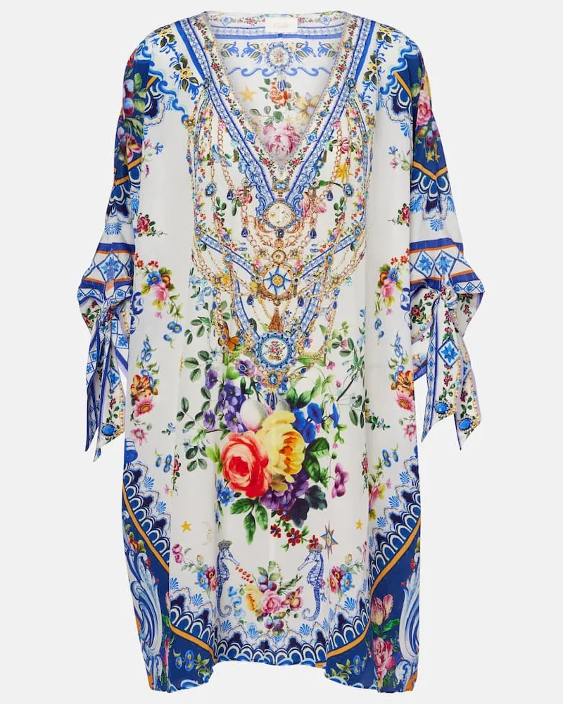 Camilla Verzierter Kaftan aus Seiden-Crêpe Multicolor