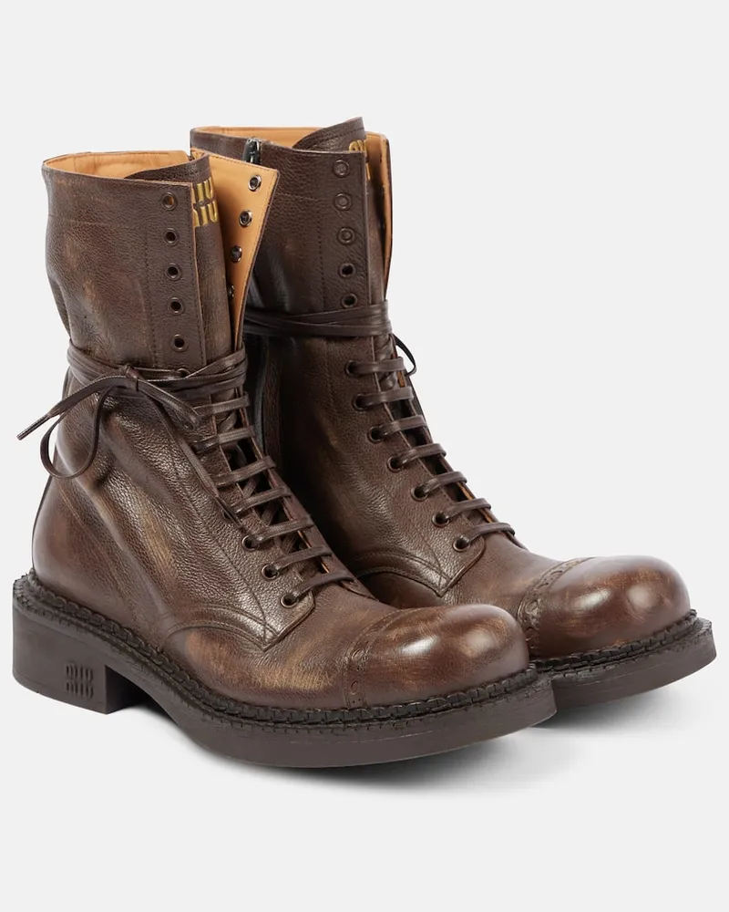 Miu Miu Schnürstiefel aus Leder Braun