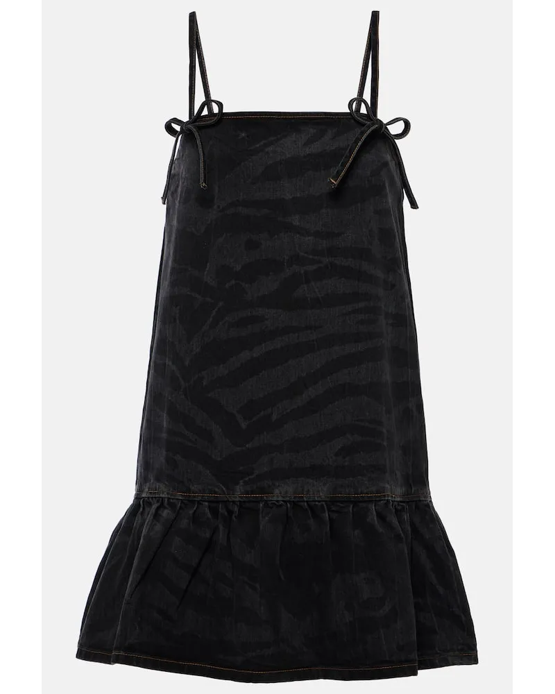 Ganni Bedrucktes Minikleid aus Denim Schwarz