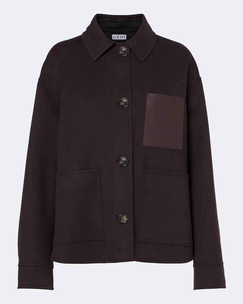 Loewe Jacke Double L aus Wolle und Kaschmir mit Leder Braun