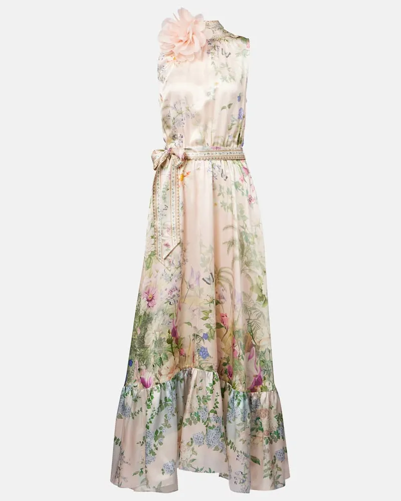 Camilla Verziertes Maxikleid aus Seide Multicolor