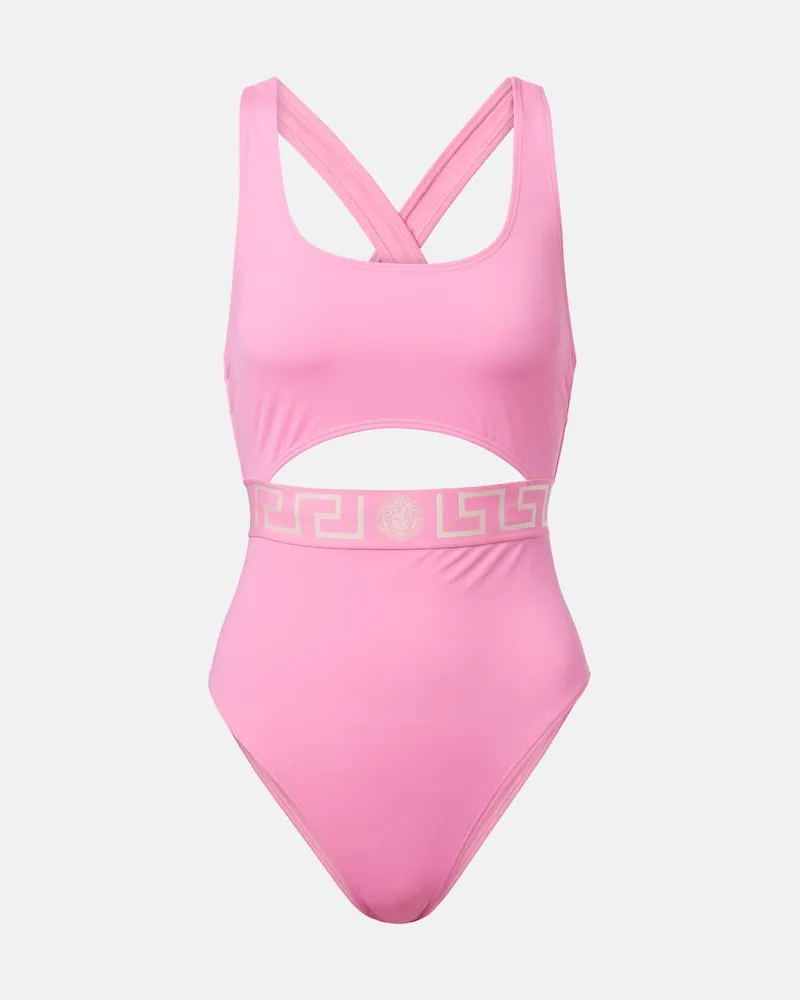 Versace Badeanzug Greca Border Rosa